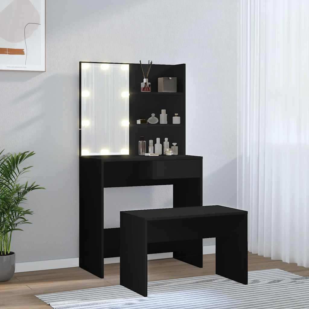 Thumbnail - Nettlife Schminktisch, Schwarz, Holzwerkstoff, 74.5x141x40 cm, Schlafzimmer, Schminktische