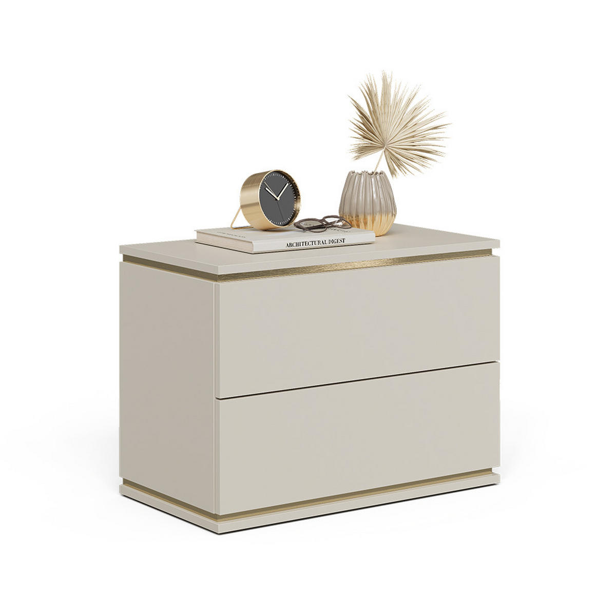 NACHTTISCH Linette Cashmere 66 x 48.6 cm mit 2 Schubladen - Kaschmir/Goldfarben, Holzwerkstoff (66/48.6/36cm) - Vicco