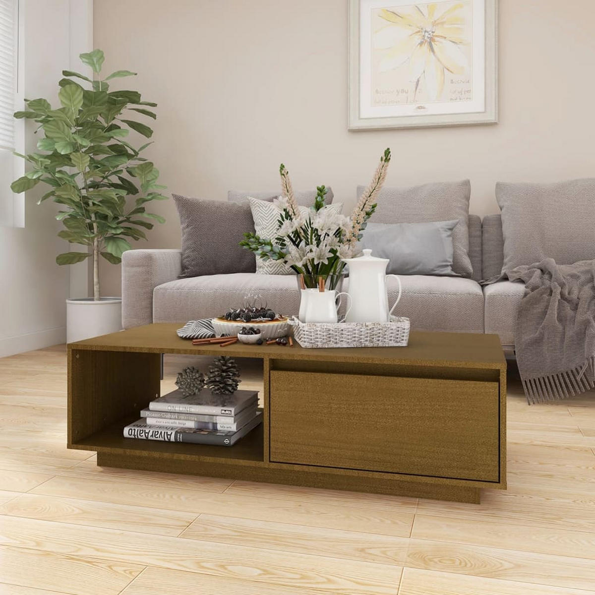 COUCHTISCH Honigbraun 110x50x33,5 cm Massivholz Kiefer - Braun, Holz (110/50/33.5cm) - furnicato
