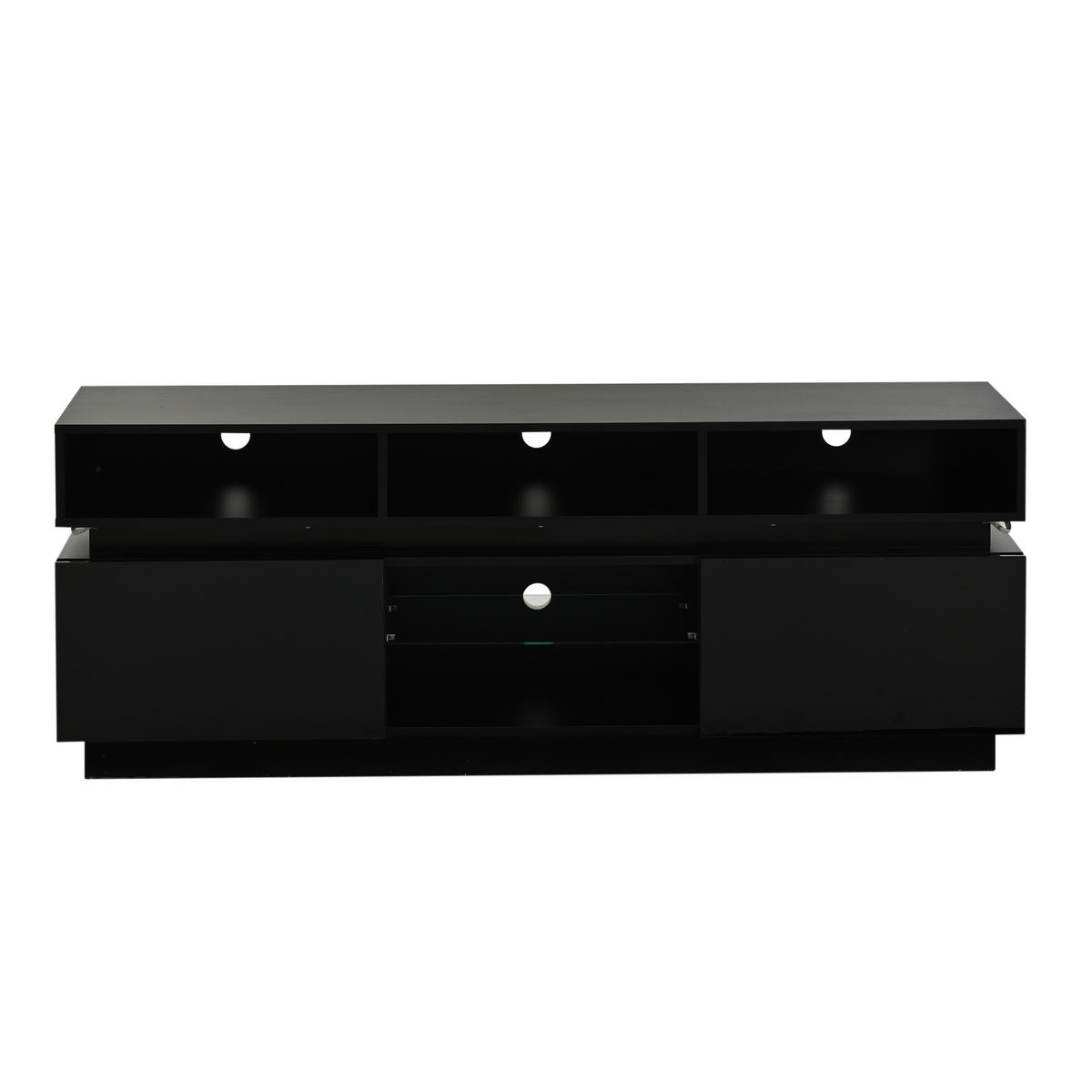 LOWBOARD TV Schrank mit Gehärtetem Glas Hochglanz Fronten und LED Stauraum für Wohnzimmer Schwarz 160 x 35 x 60 cm - Schwarz, Glas/Holzwerkstoff (160/60/35cm) - EVRYAE
