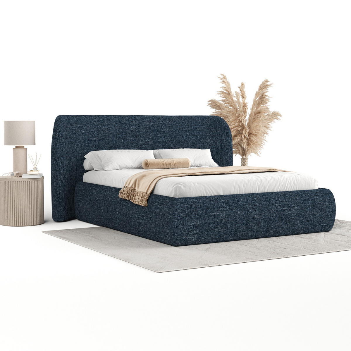 POLSTERBETT Bellano mit Stauraum 160/200 cm Marineblau im Modesto Stoff - Schwarz/Naturfarben, Holz/Holzwerkstoff (160/200cm) - AltaBeds