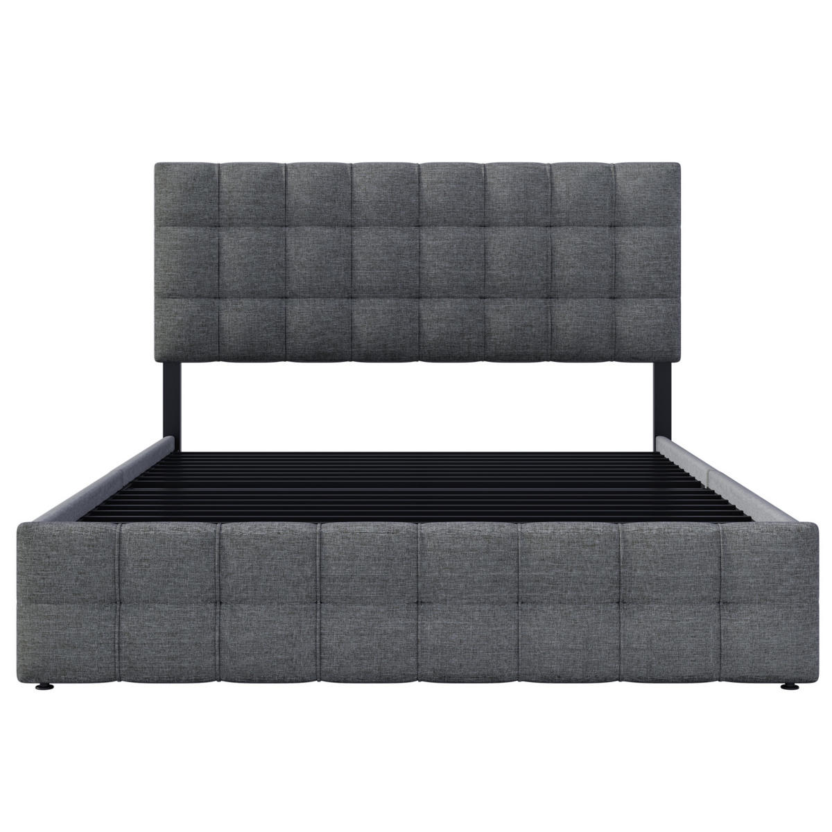 POLSTERBETT 140/200 cm mit 4 Schubladen, höhenverstellbarem Kopfteil und Matratze, Grau - Grau, Textil (140/200cm) - Redom