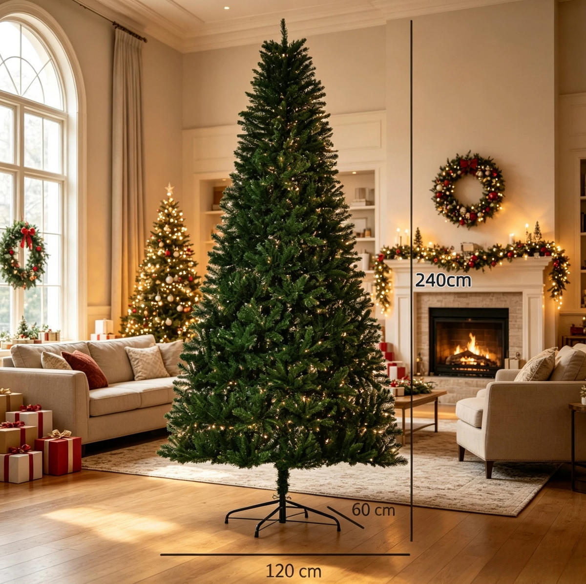 WEIHNACHTSBÄUME & Zubehör 240 cm aus PVC und Metall mit ca. 1499 Zweigen, Grün - Grün, Kunststoff (240cm) - OKMYHOME