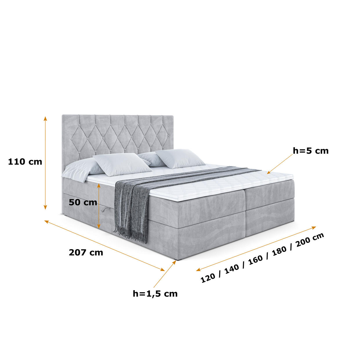 BOXBETT mit H4-Matratze und Lattenrost - VELANTO-BZ - 180x200 Grau - Hellgrau, Holzwerkstoff (180/200cm) - ALTDECOR
