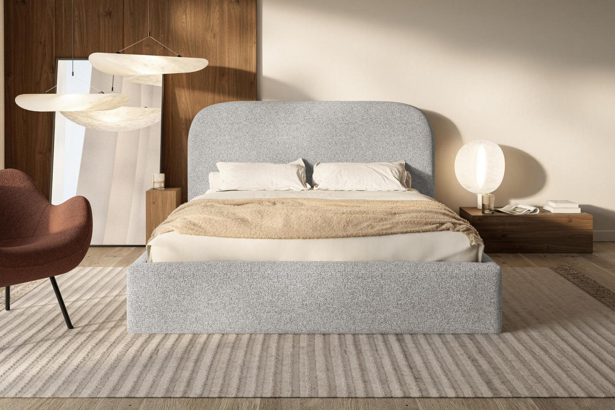 BETT 90x200 - Polsterbett mit Bettkasten und Metallrahmen - Modern Betten - Eleganter Puente-Stoff - Kollektion Verona - Grau - Grau, Holz/Textil (90/200cm) - Alpi-Möbel