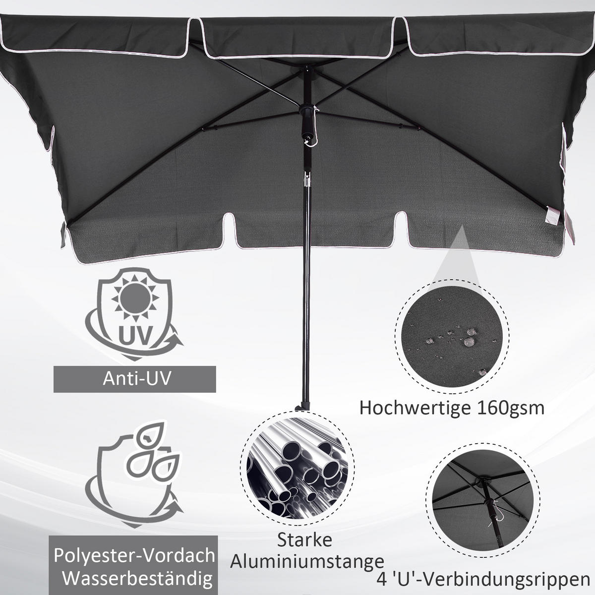 SONNENSCHIRM knickbar grau - Grau, Metall (198/130cm) - LEBENLANG