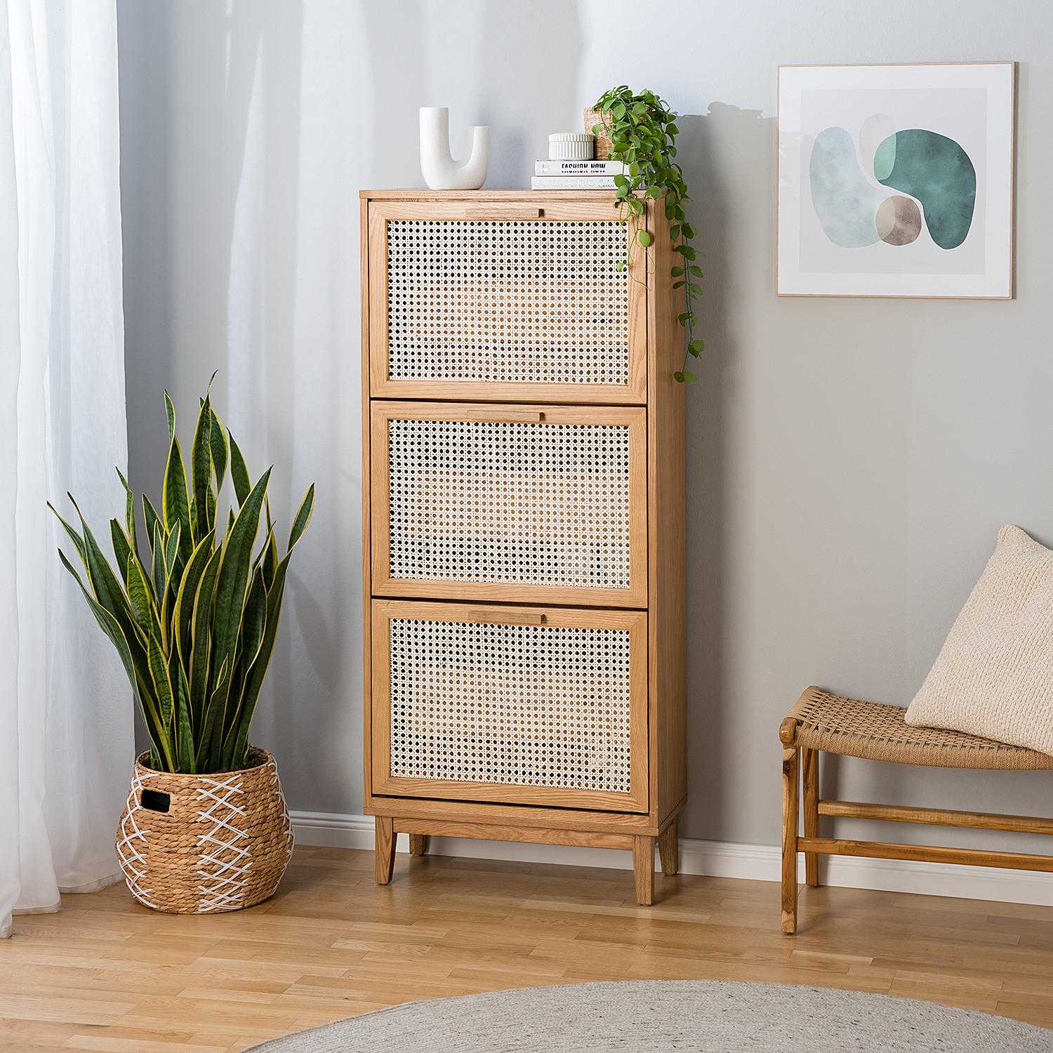 SCHUHKIPPER - Wiener Geflecht / Echtholzfurnier - Eichefarben, Naturmaterialien (65/150/30cm) - home24