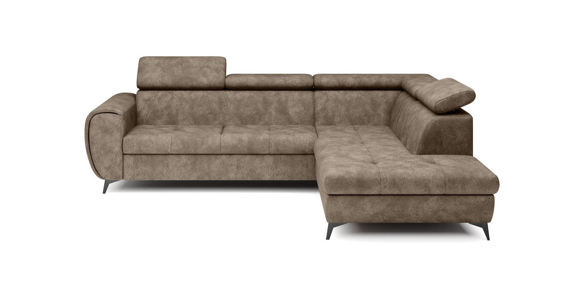 ECKSOFA MAGIA R-S Braun Plüsch-Stoff mit Schlaffunktion - Braun, Holz (260/217cm) - MASSENO