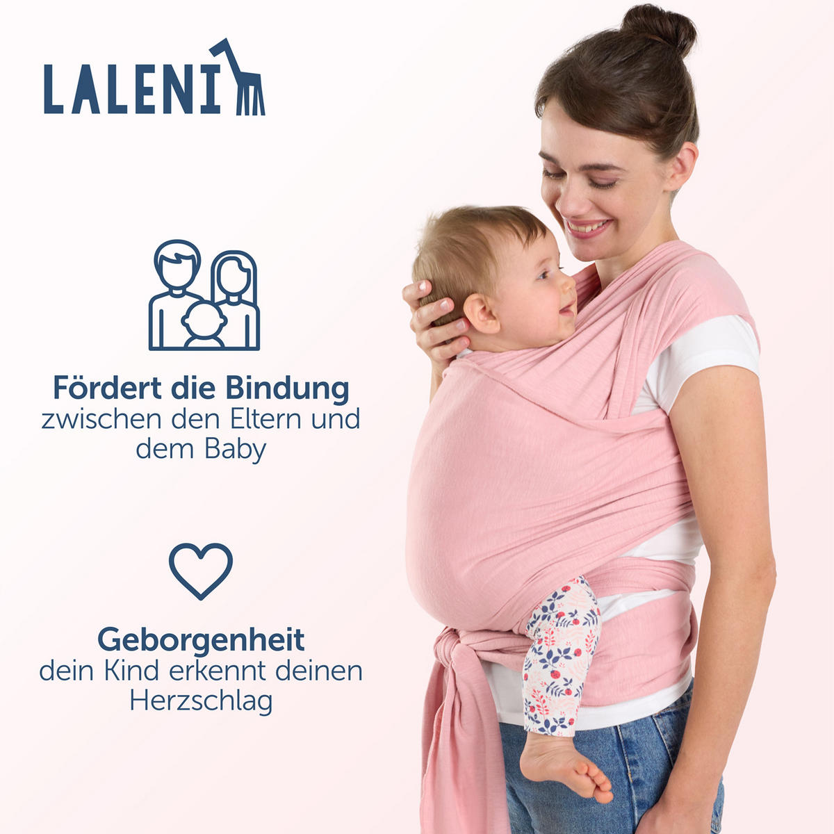 BABYTRAGEN für Neugeborene bis 15 kg - 100% Baumwolle (Ohne Elasthan) - Rosa - Rosa, Textil (60/5.1cm) - Laleni