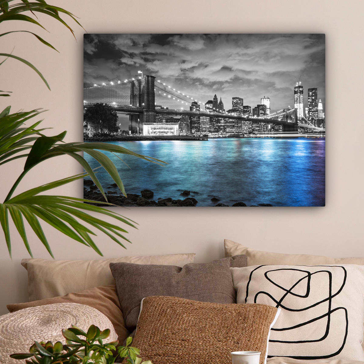 LEINWANDBILD New York - Skyline - Stadt - Blau Wandbilder 80x60 cm - Blaugrau, Textil (80/60cm) - MuchoWow