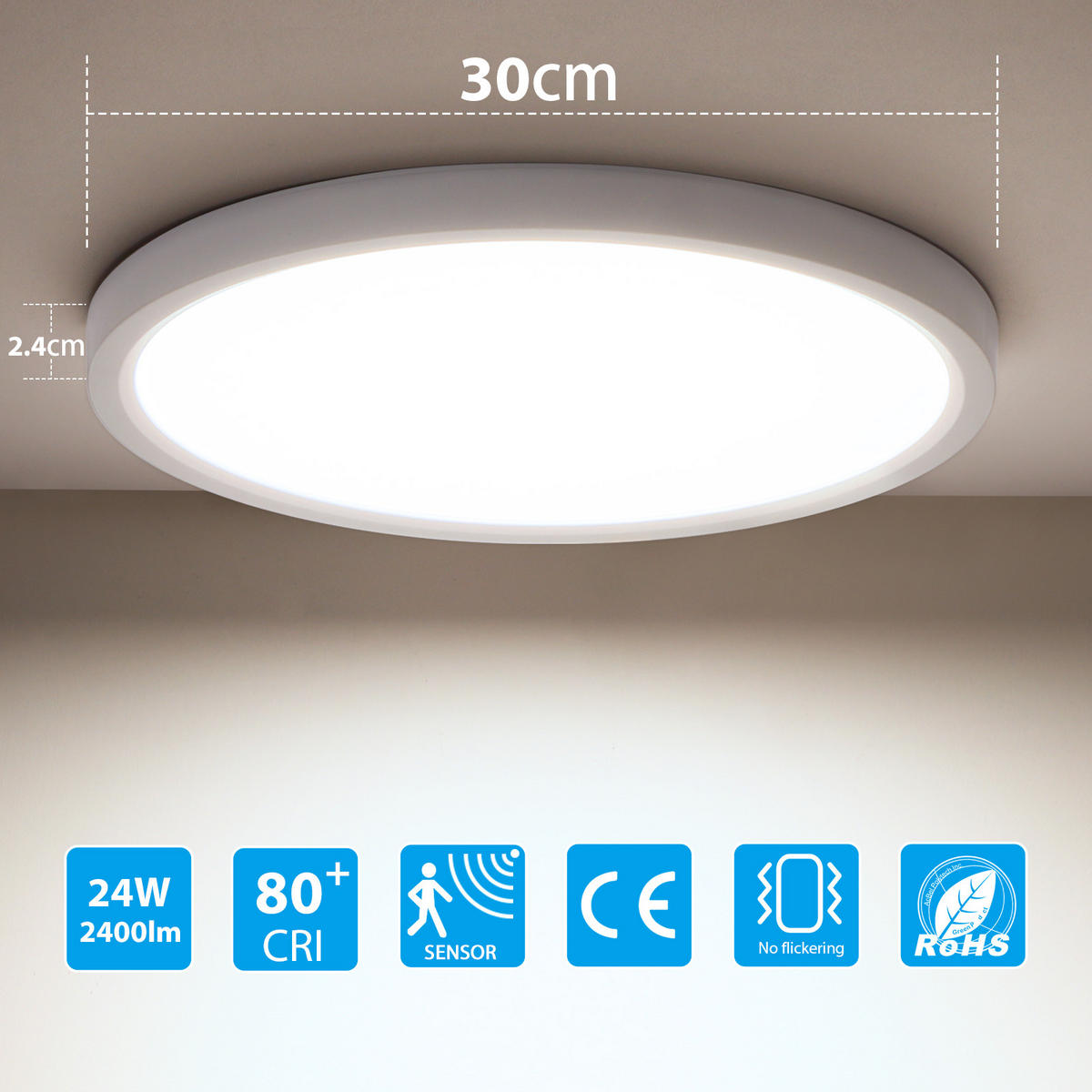 DECKENLEUCHTE CE1031 LED mit Bewegungsmelder - Weiß, Kunststoff (56/33/3cm) - LOVHAUS