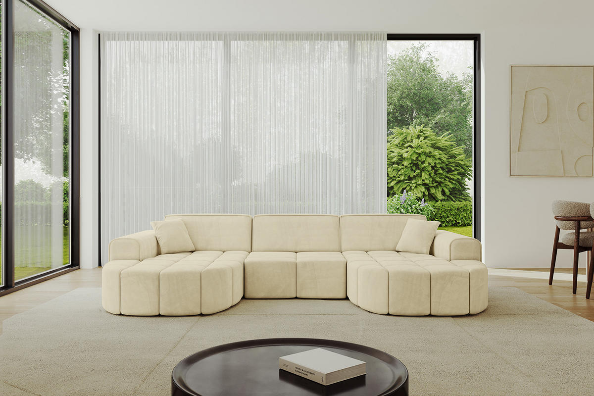 WOHNLANDSCHAFT LIVO-U1 - 315x173x79,5 cm Beige - Beige, Holzwerkstoff/Textil (315/79/173cm) - ALTDECOR