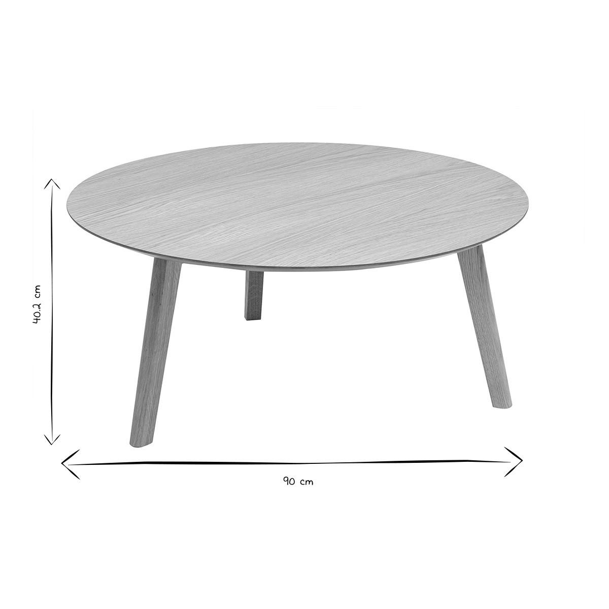 COUCHTISCH rund ORKAD - Eiche Bianco, Holz (90/90/40.5cm) - Miliboo