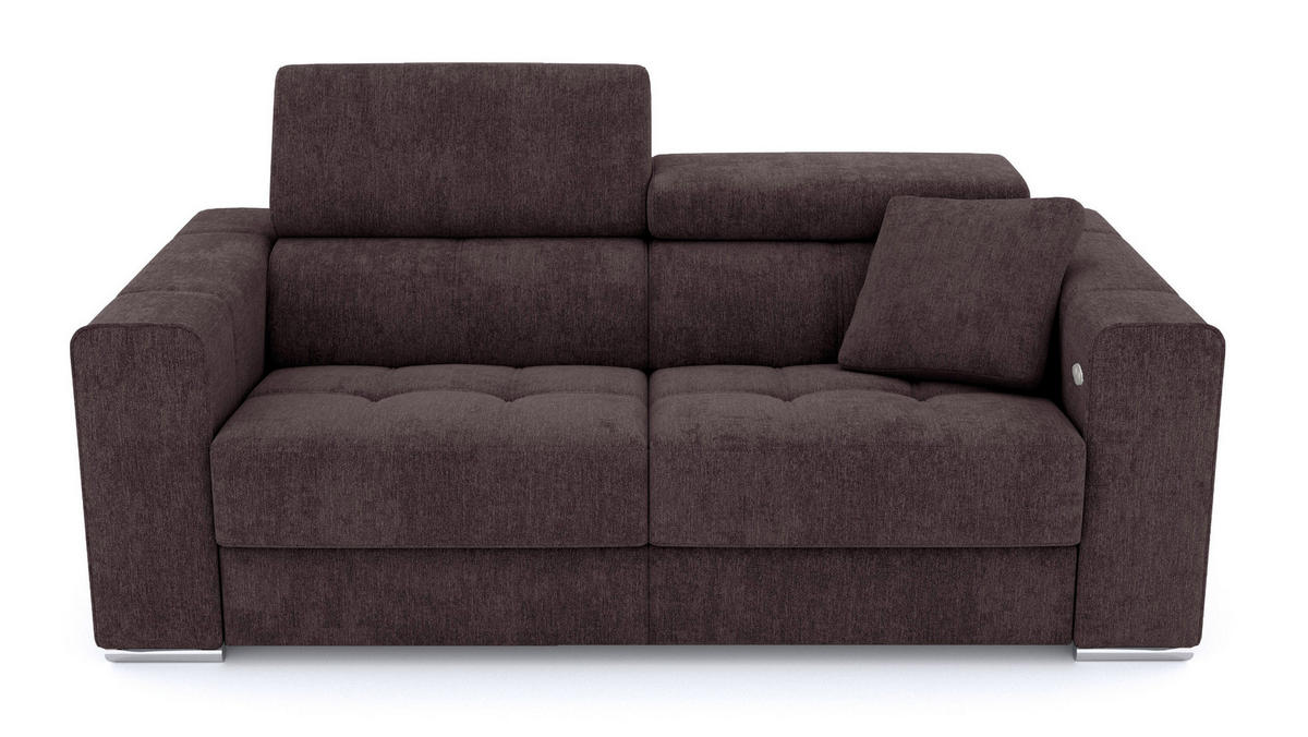 SOFA QUARTZ 3-Sitzer mit 1 Relaxfunktion, dunkelbraun - Dunkelbraun/Silberfarben, Holzwerkstoff/Textil (204/80/102cm) - Courtois Laville