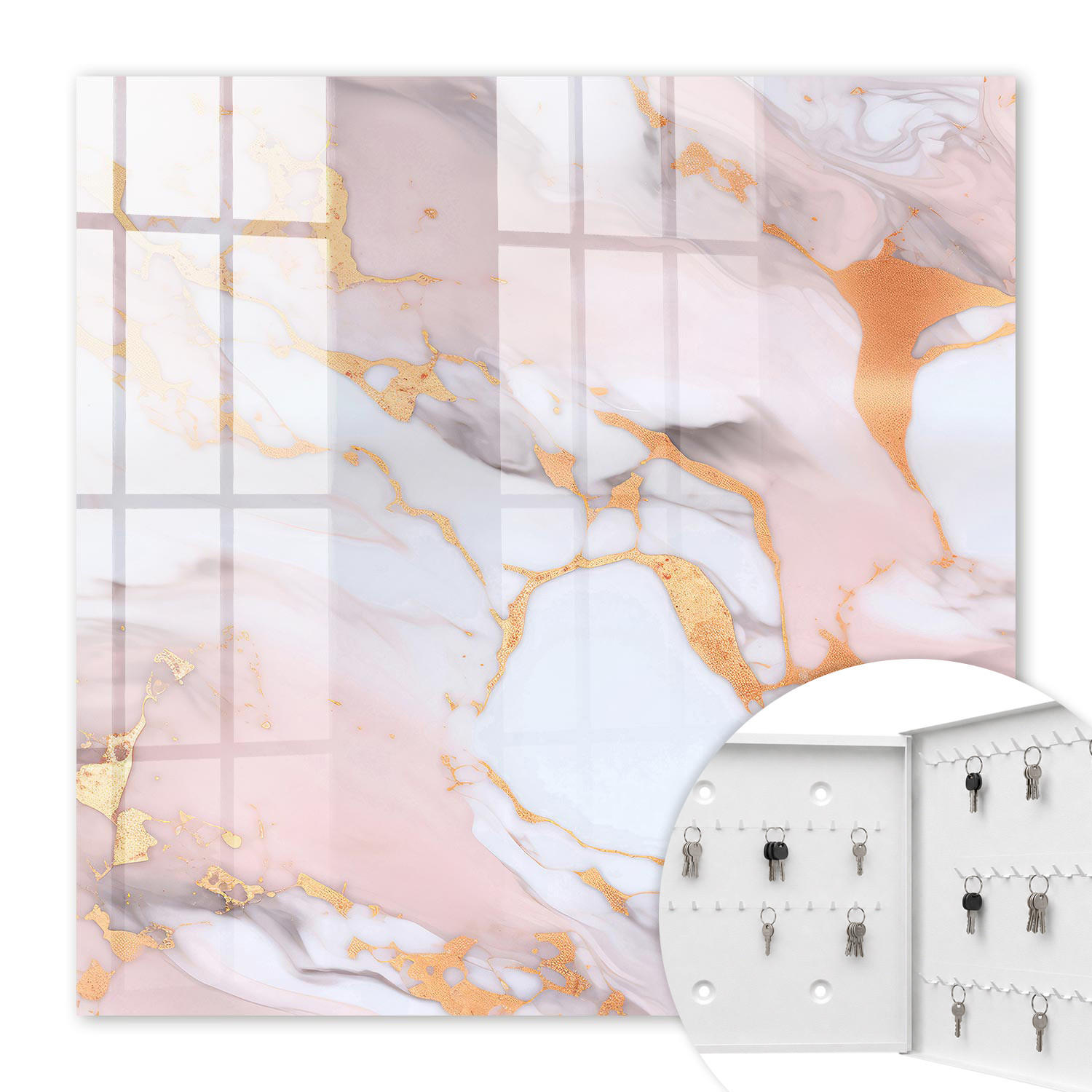 SCHLÜSSELBOX Weiß 30x30 cm – Türöffnung nach rechts - Abstrakter Marmor - Pink, Metall (30/30/5cm) - TULUP