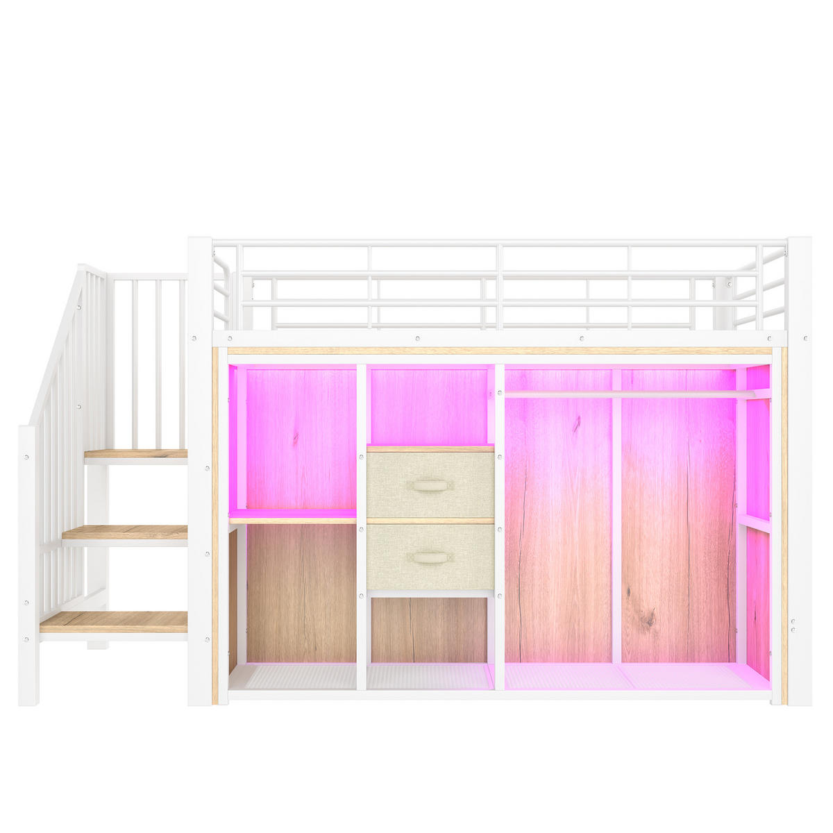 HOCHBETT 90/200 cm Weiß mit 2 Schubladen und mehrfarbiger LED-Beleuchtung - Weiß, Metall (90/200cm) - OKWISH