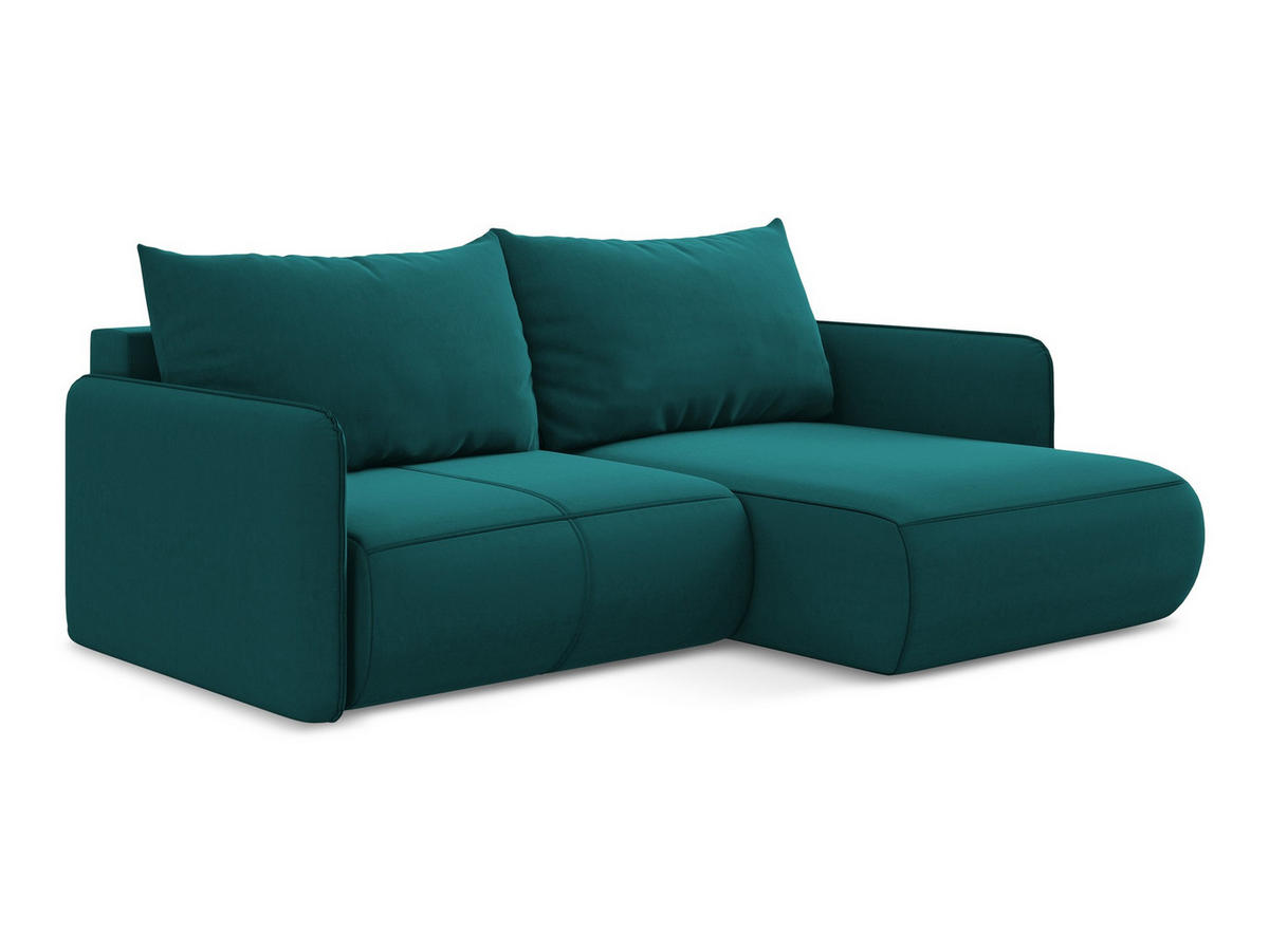 ECKSOFA mit Schlaffunktion Samt Stoff Blau - Blau/Petrol, Kunststoff/Textil (207/148cm) - Makamii