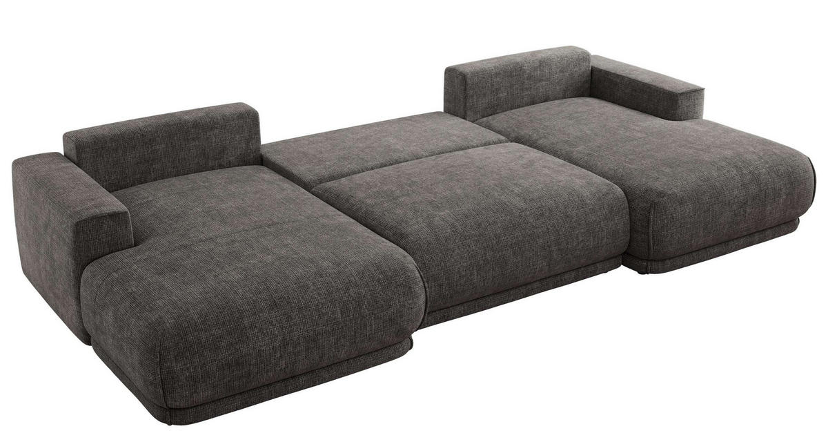 SEDACIA SÚPRAVA RINA U Sivá Hrubo tkaná ženilka - čierna/sivá, textil/plast (360/85/170cm) - MKS