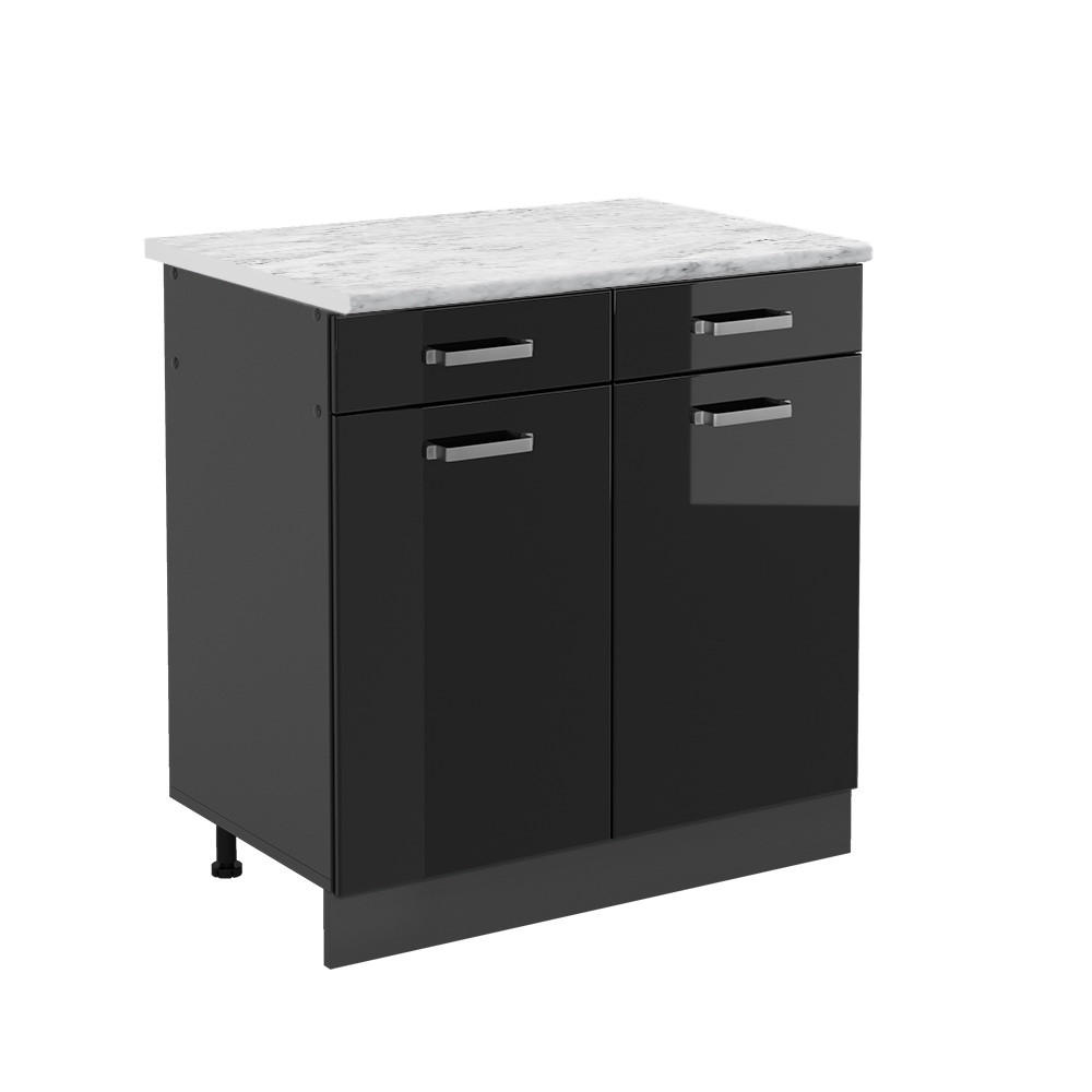 SCHUBLADENUNTERSCHRANK R-Line Schwarz Hochglanz 80 cm AP Marmor - Schwarz Hochglanz/Anthrazit, Holzwerkstoff (80/81.6/60cm) - Vicco
