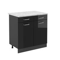 SCHUBLADENUNTERSCHRANK R-Line Schwarz Hochglanz 80 cm AP Marmor - Schwarz Hochglanz/Anthrazit, Holzwerkstoff (80/81.6/60cm) - Vicco