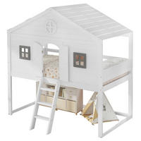 HOCHBETT 90/200 cm Weiß/Grau mit Treppe, Fenstern und Fallschutz - Weiß, Holz (90/200cm) - Flora Grace