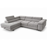 ECKSOFA Gustaw L Links, Cordbezug, Schlaffunktion, Grau - Grau, Textil (275/205cm) - KS Home Concept