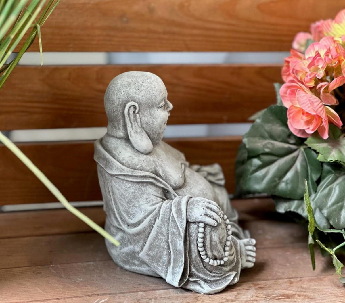 STEINFIGUR Dicker Buddha sitzend frostfest Steinguss - Grau, Stein (19/17/14cm) - stoneandstyle