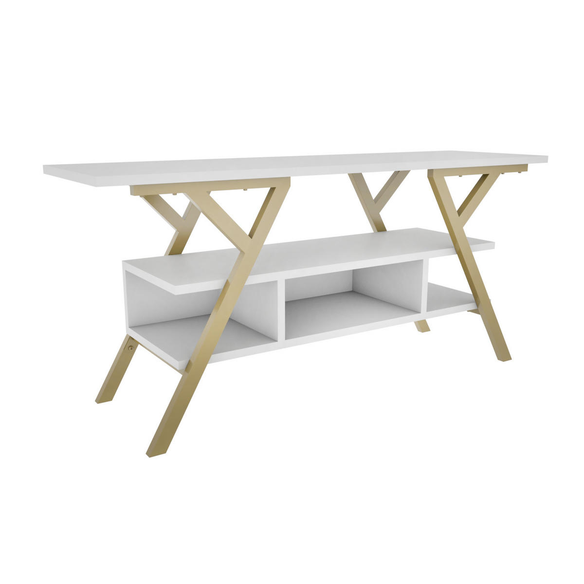 TV Stand Minerva Gold Weiß - Goldfarben/Weiß, Holzwerkstoff (120/55/35cm) - Decorotika