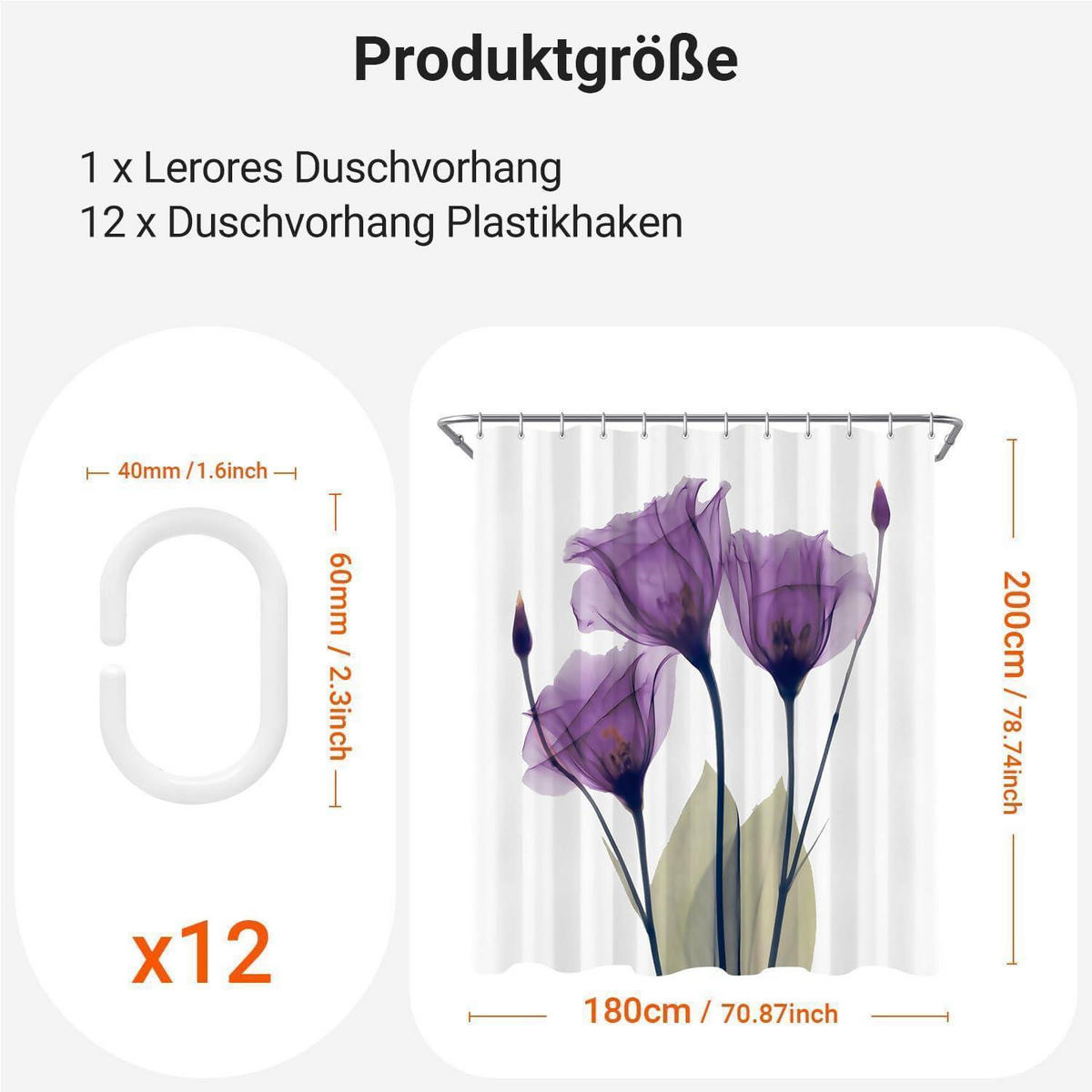DUSCHVORHANG Violette Blumen 180 x 200 cm - Lila, Textil (180/200cm)