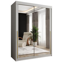 SCHIEBETÜRENSCHRANK mit Spiegel 150 cm Breite Weiß mit goldenem Griff - Goldfarben/Weiß, Holzwerkstoff (150/200/62cm) - Home Collective