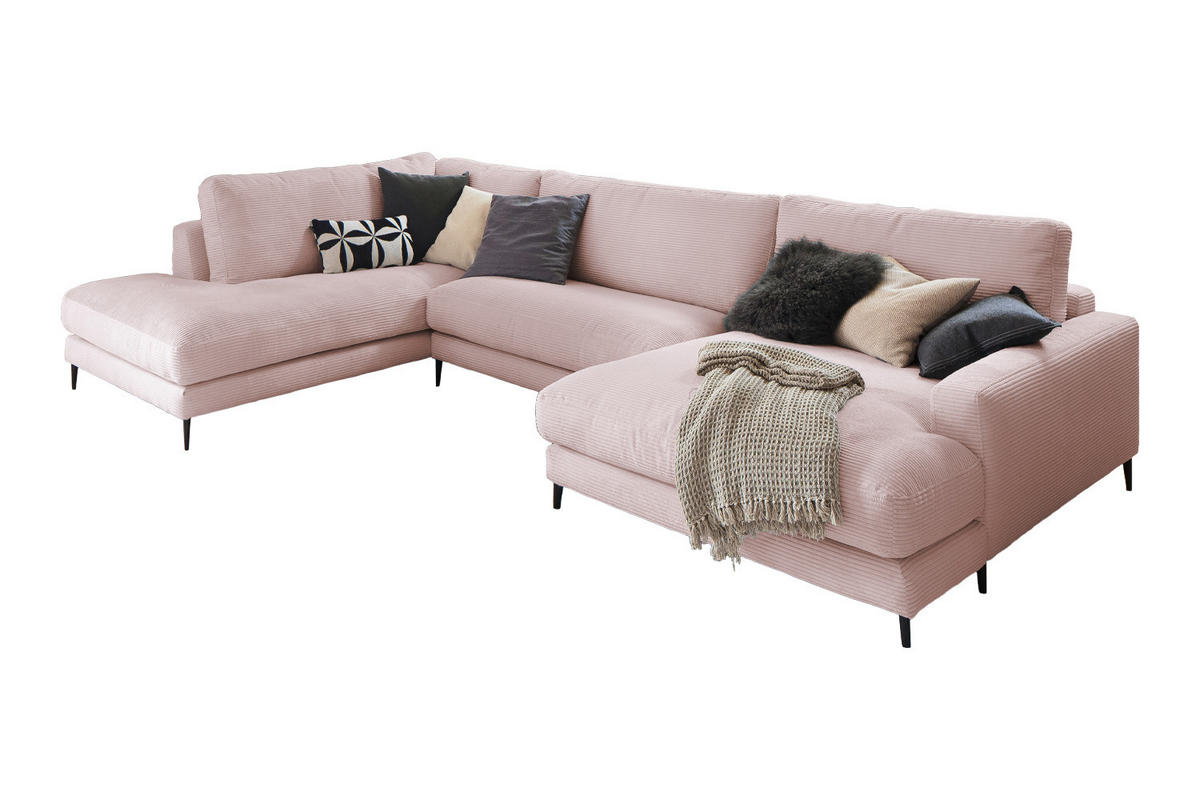 WOHNLANDSCHAFT CARA Pink Cord - Pink/Roségold, Textil (341/84/223cm) - KAWOLA