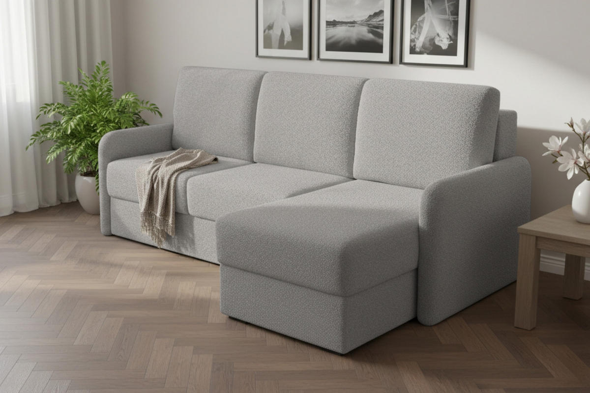 ECKSOFA BIANCO 215 cm breit in Boucle Hellgrau rechts - Hellgrau, Holzwerkstoff/Textil (215/145cm) - Deine Möbel 24