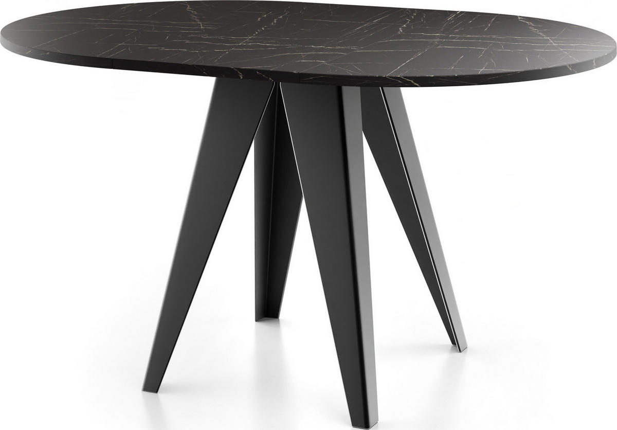 ESSTISCH Glory runder ausziehbarer, Marmor Schwarz 100-140/100/76 cm - Anthrazit/Schwarz, Holzwerkstoff/Metall (100/100/76cm) - WFL GROUP
