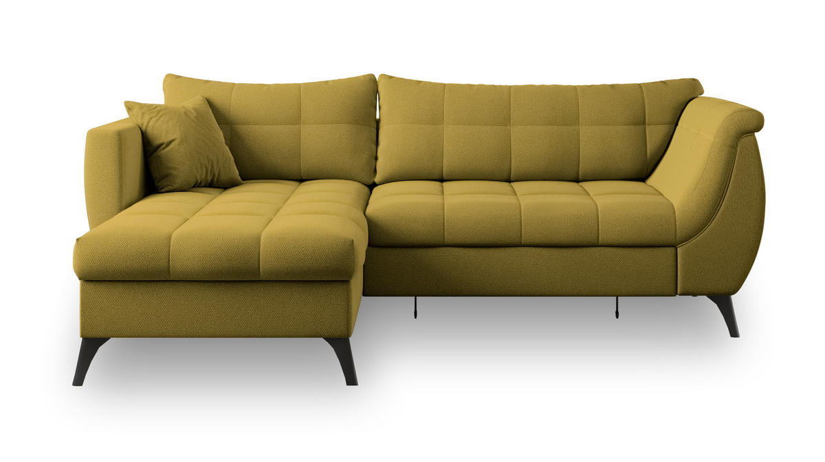 ECKSOFA MOLLIS Gelb Geflochtener-Stoff mit Schlaffunktion - Gelb, Holz (241/154cm) - MASSENO