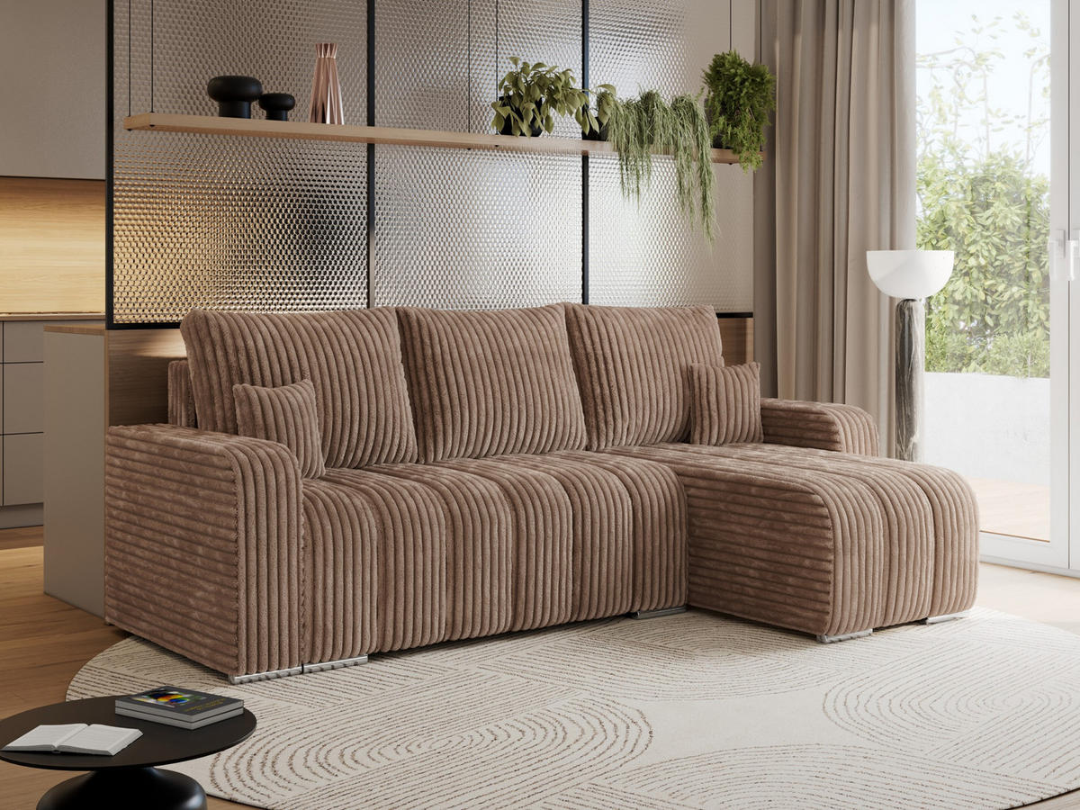 ECKSOFA KIRASSO L Braun Cord - Braun/Grau, Textil (245/147cm) - MKS