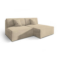 ECKSOFA FIORO M Creme Velours-Stoff mit Schlaffunktion - Creme, Holz (204/148cm) - MASSENO