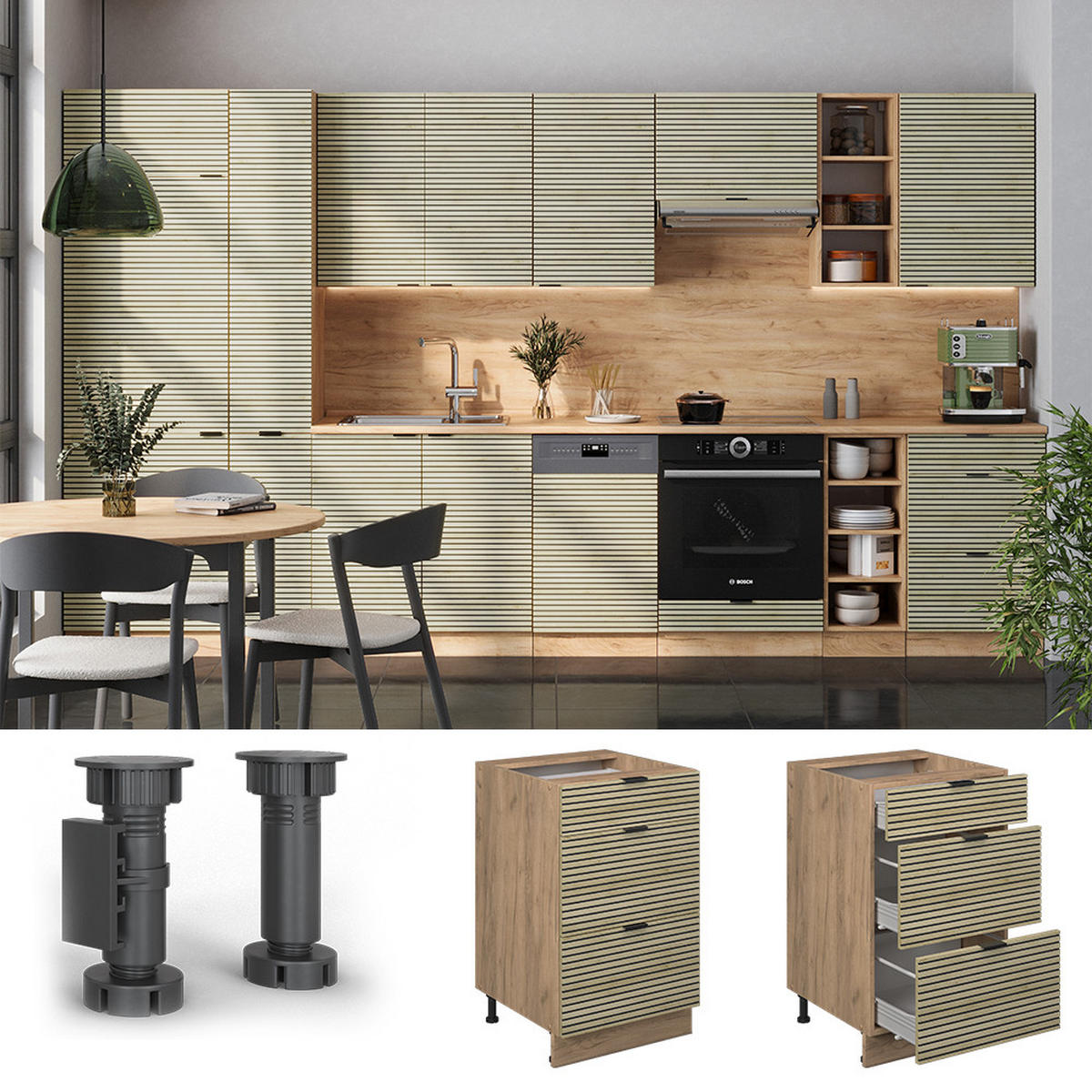 KÜCHENUNTERSCHRANK Fame-Line Eiche Paneel 50 cm , AP Anthrazit - Honigeiche/Hellbraun, Holzwerkstoff (50/82/60cm) - Vicco