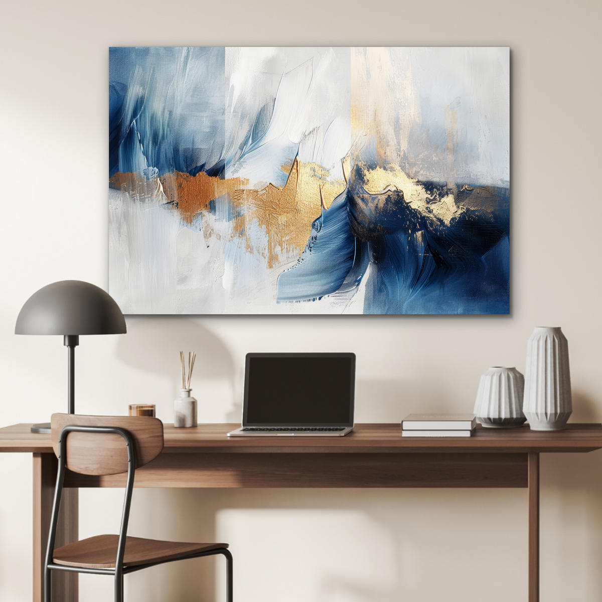 METALLBILD Gold - Blau - Aquarell - Kunst - Modern 120x80 cm - Hellblau, Metall (120/80cm) - MuchoWow