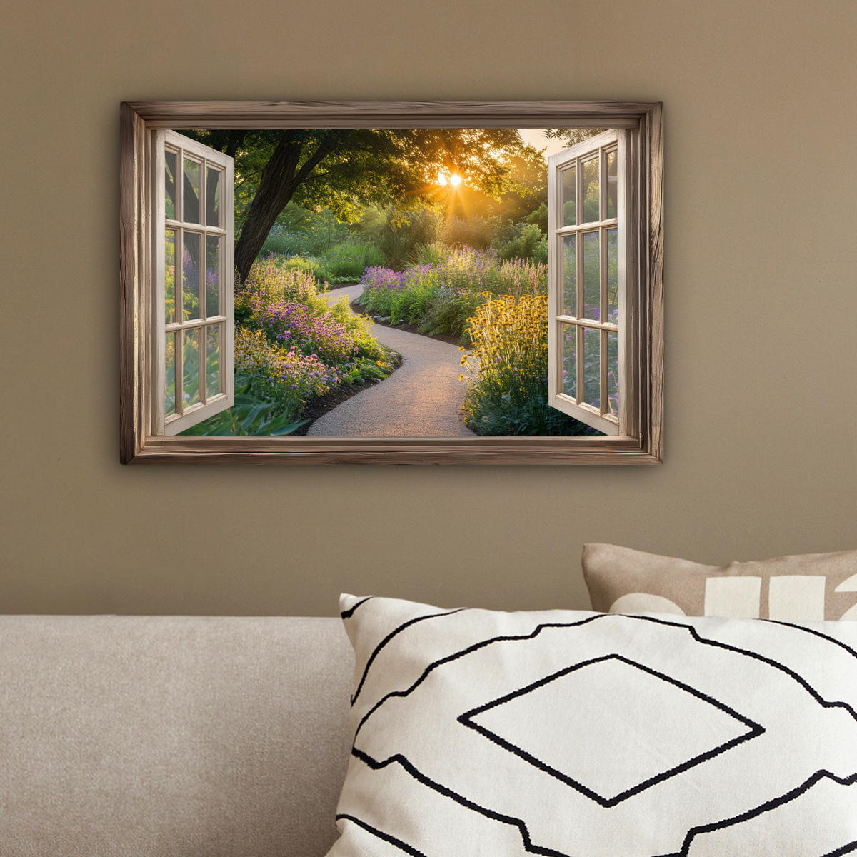 LEINWANDBILD Aussicht - Blumen - Natur - Sonne - Weg 30x20 cm - Hellgelb, Textil (30/20cm) - MuchoWow