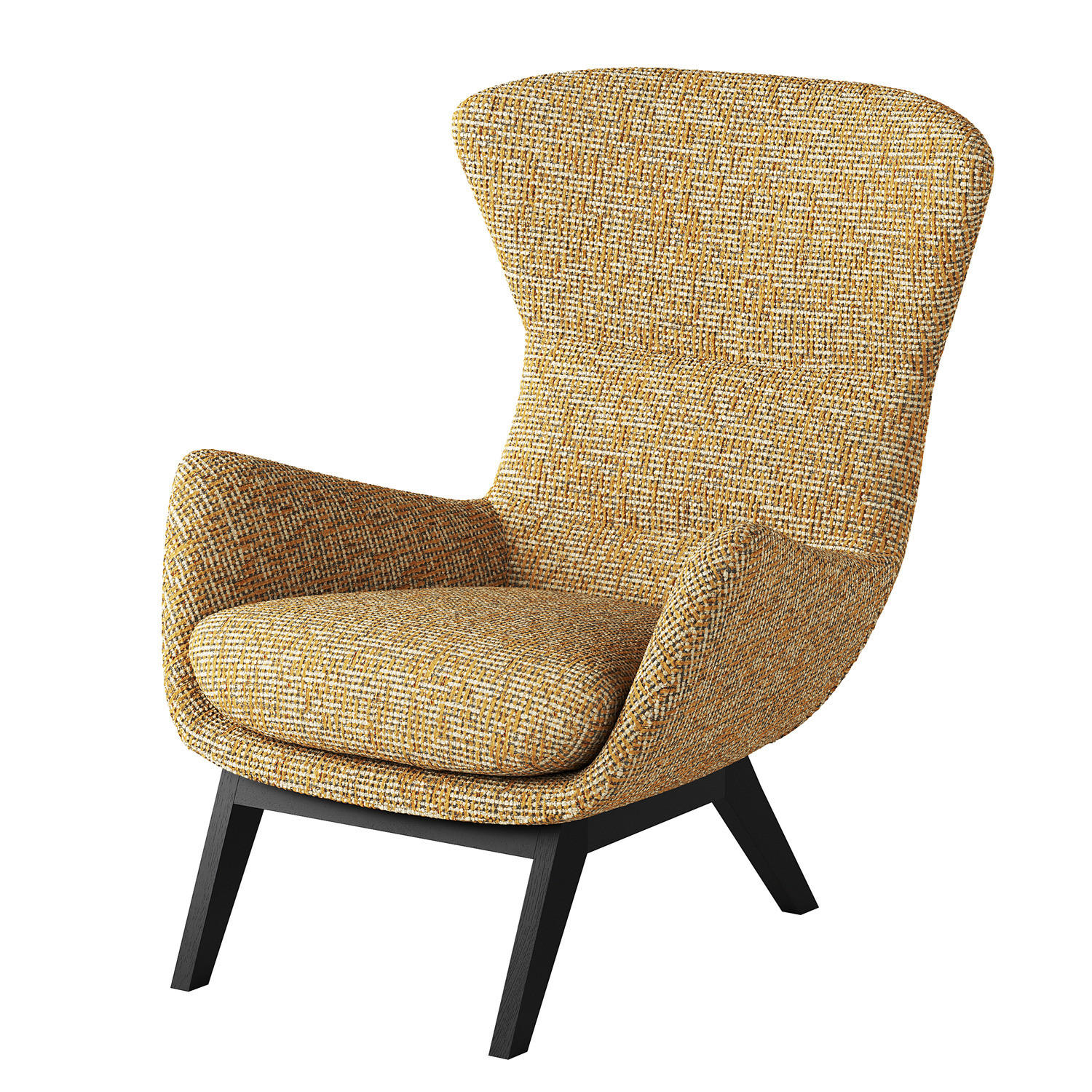 SESSEL mit Holzfüßen - Schwarz/Honig, Birkenholz/Textil (84/99/96cm) - home24