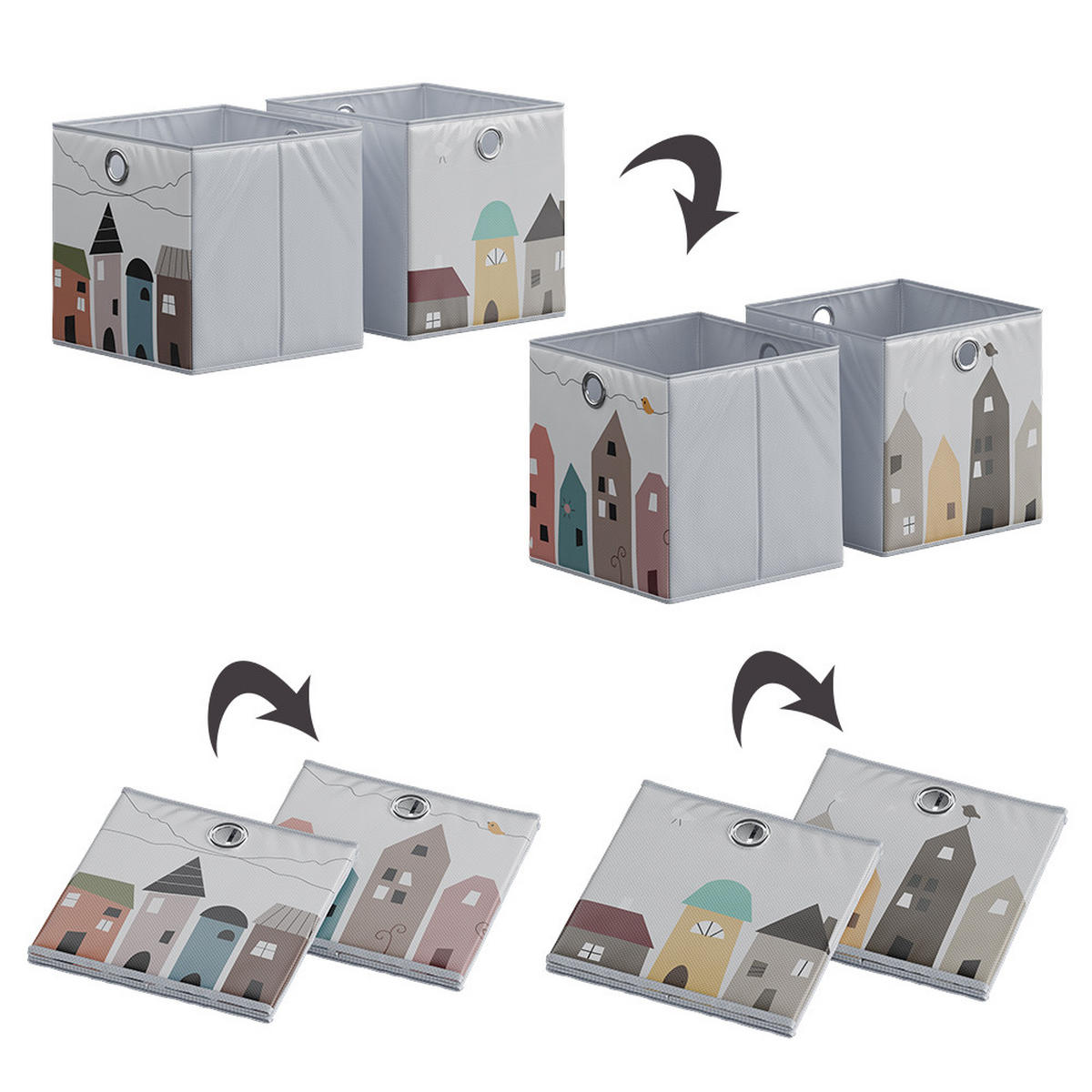FALTBOX Grau (Stadt) 30 x 30 cm (Motiv Stadt) - Braun/Grau, Wellpappe (30/30cm) - Vicco