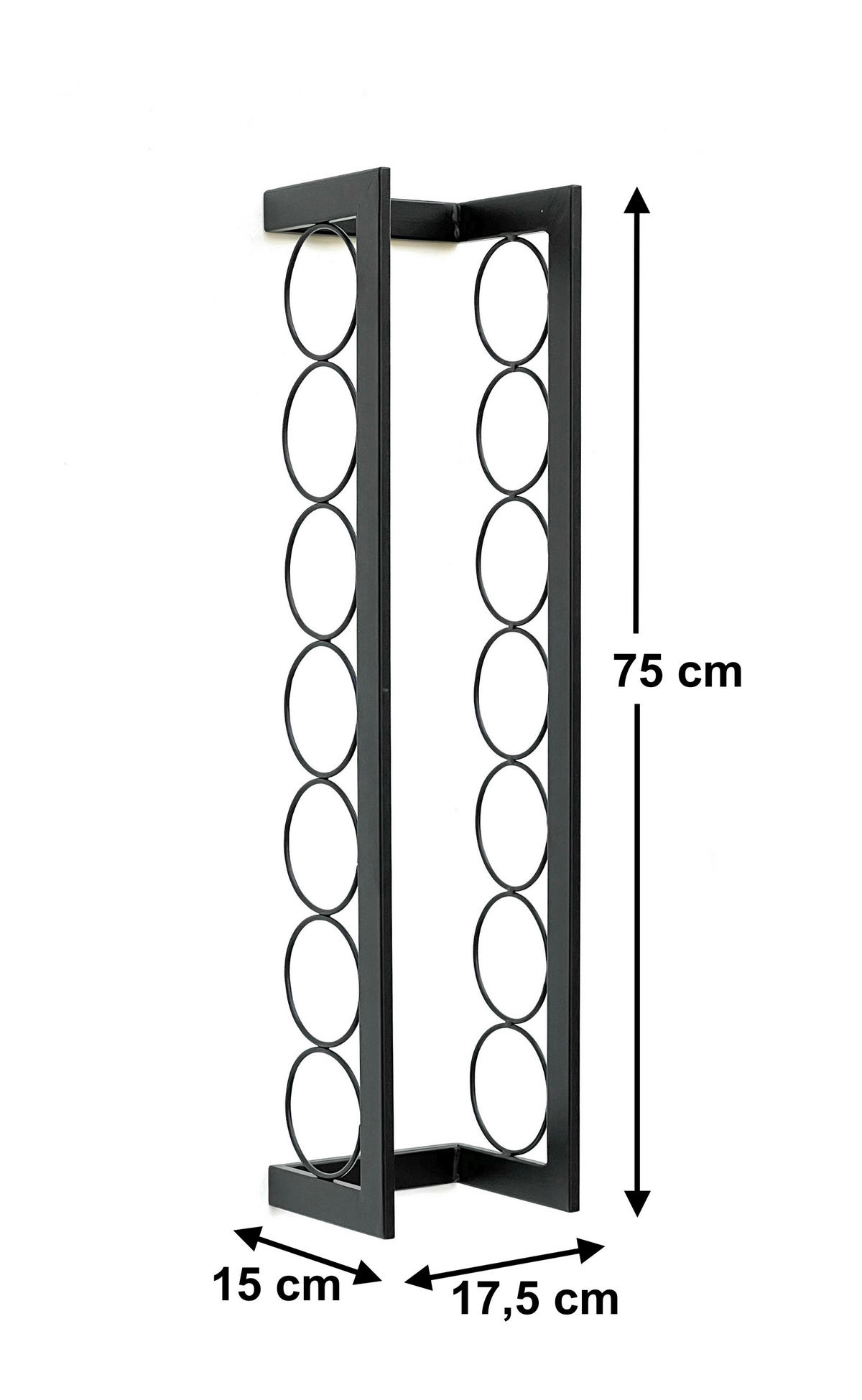 WEINREGAL KANTATE für 7 Flaschen Metall Wand 75 cm Schwarz - Schwarz, Metall (17.5/75/15cm) - DanDiBo