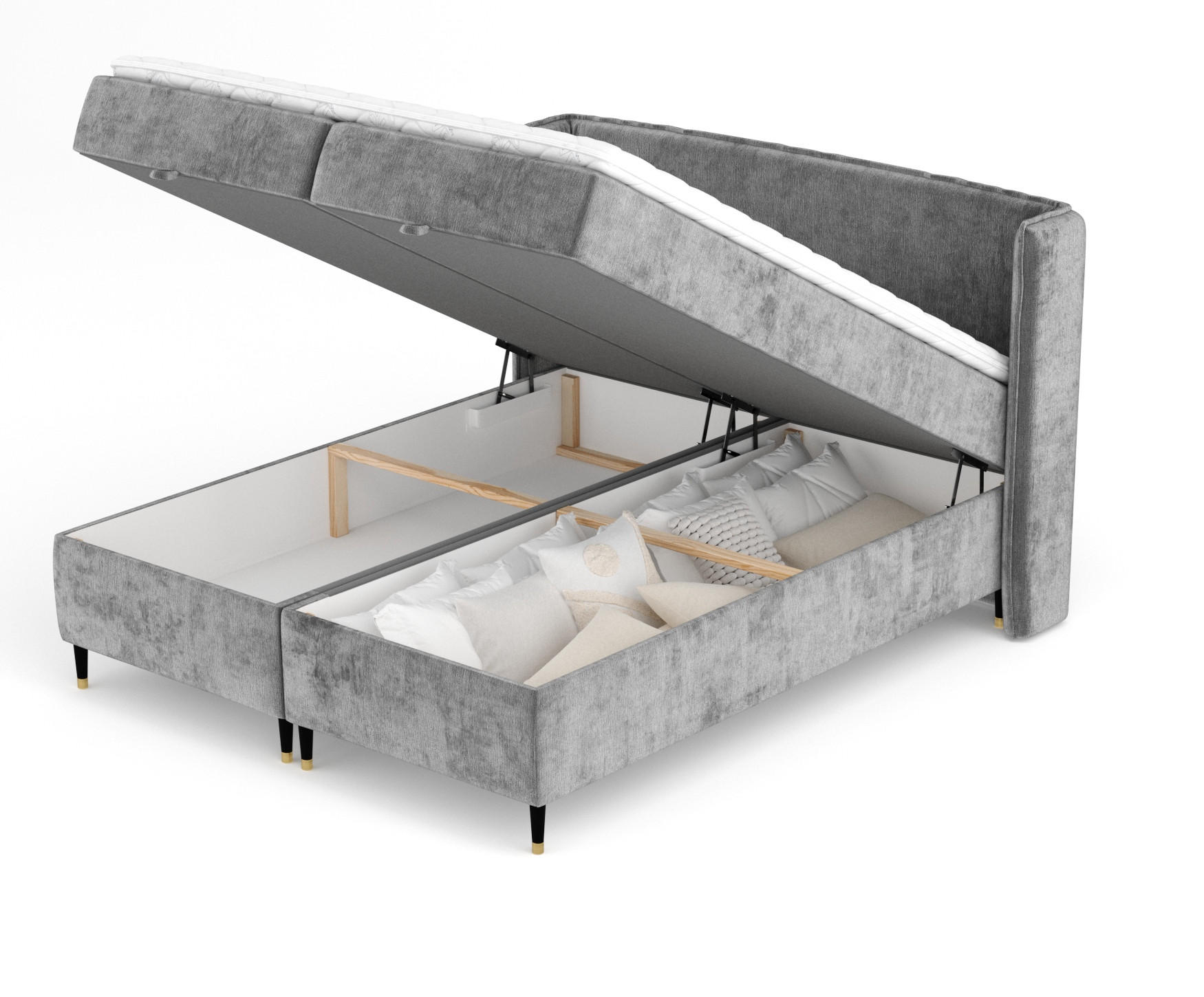 BOXBETT Monpelli Dunkelgrau 200/200 cm mit Matratze und Topper - Dunkelgrau/Schwarz, Holz/Holzwerkstoff (200/200cm) - Maison de Reve