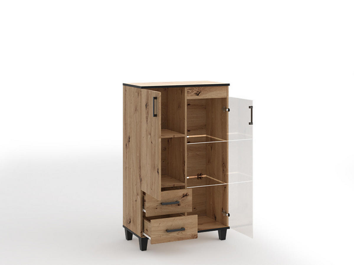 VITRINE Vanessa III 80 cm mit Glastür und Holzbeine, artisan, schwarz - Schwarz/Eiche Artisan, Holz (80/132/40cm) - Margaret Hadas24
