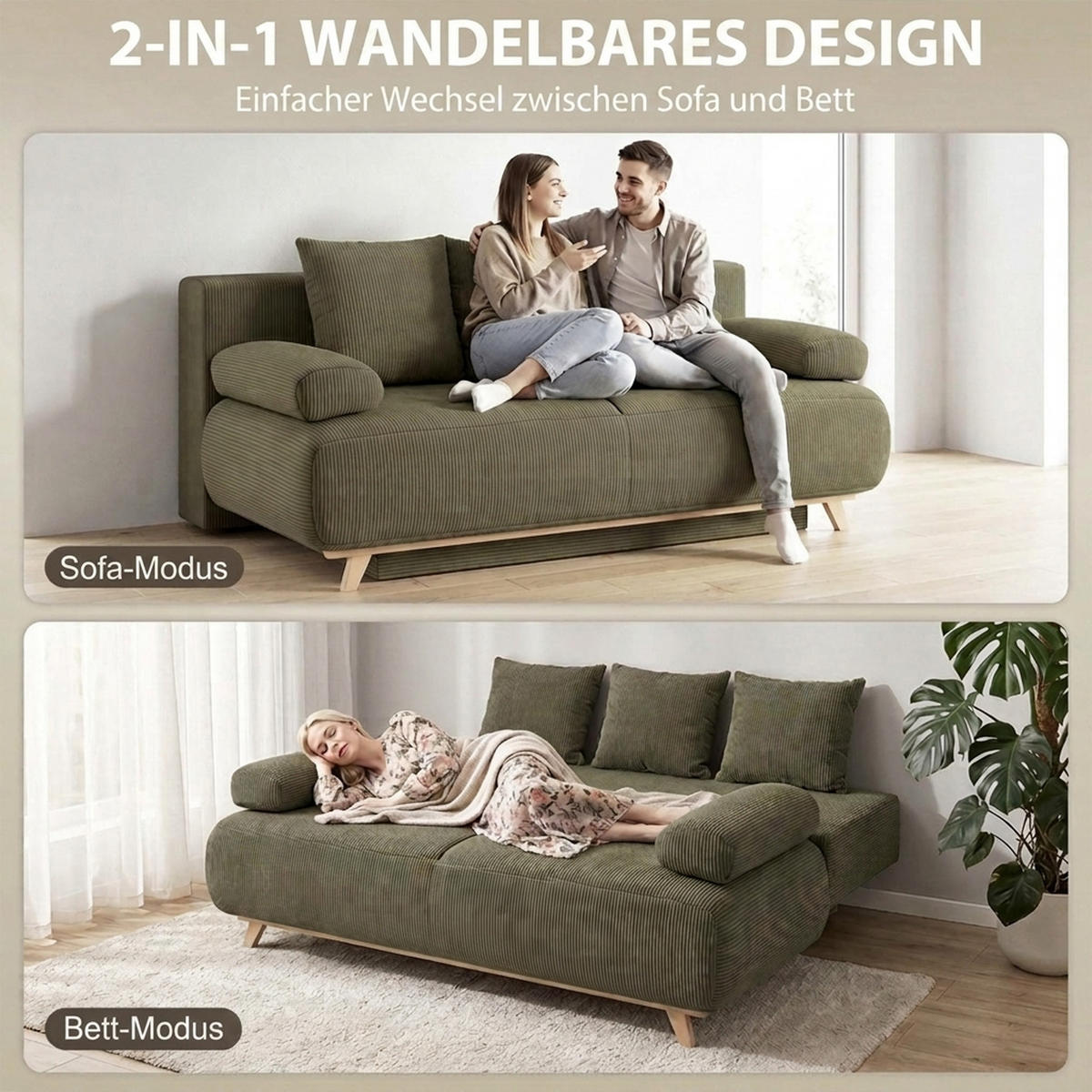 BÄDDSOFFA i mörkgrön manchester - Mörkgrön, Textil/Plast (100/84/188cm) - HOMCOM
