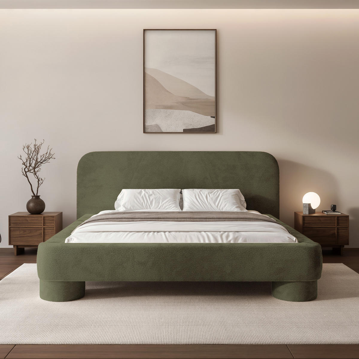 POLSTERBETT Frederico 140x200 cm Moosgrün Chenille – (Doppelbett mit Bettkasten, Lattenrost, rundes Kopfteil) - Waldgrün, Holz/Holzwerkstoff (140/200cm) - Ravio