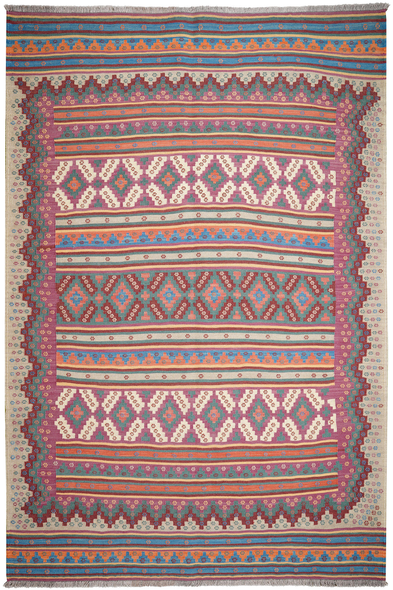 HANDWEBTEPPICH Sumak Sirdjan Mehrfarbig 242/160 cm Schurwolle - Multicolor, Textil (160/242cm) - Looma