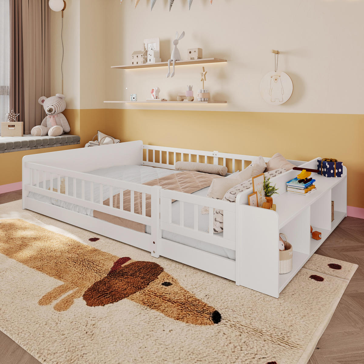 KINDERBETT 140/190 cm Kiefernholz mit offenem Lager und einlegbaren Böden in Weiß - Weiß, Holz (140/190cm) - OKWISH