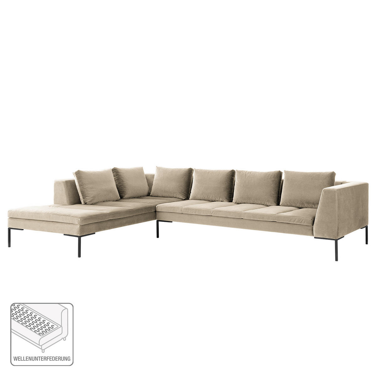 ECKSOFA mit Ottomane - Beige/Schwarz, Textil/Metall (319/230cm) - home24