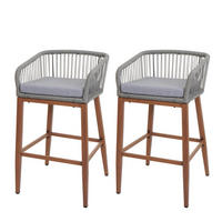 GARTENSTUHL 2er-Set HxBxT 92x51x53cm Sitzhöhe 76cm Hellgrau Kissen Hellgrau Seilgeflecht Metall Holz-Optik - Hellgrau, Metall (51/92/53cm) - PROREGAL